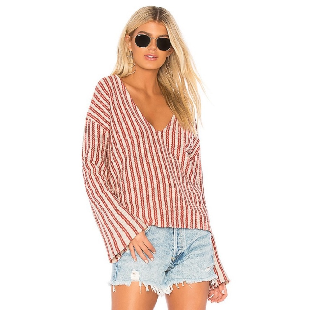 Amuse After Sundown Striped Bell Sleeve Sweater
